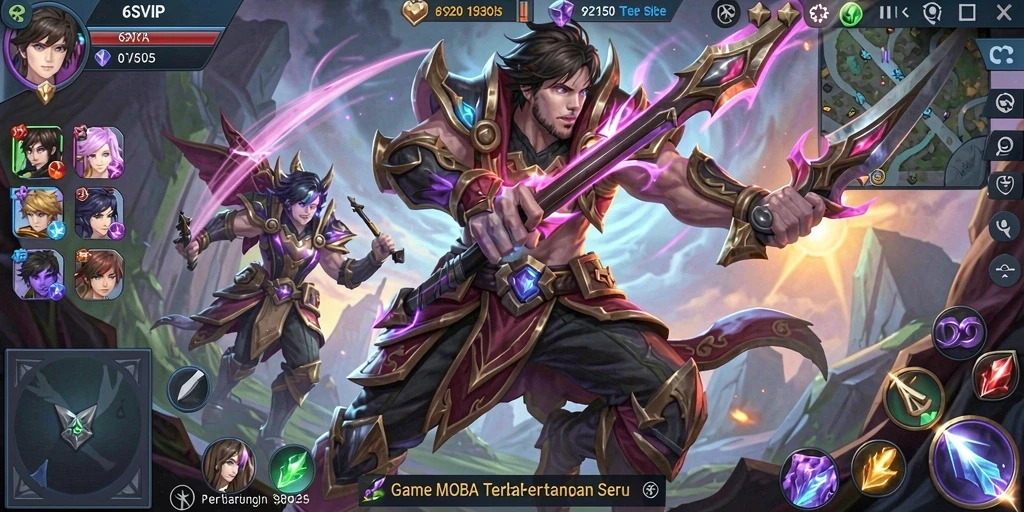 Screenshot 6SVIP menampilkan pertarungan seru antar tim dalam arena MOBA.