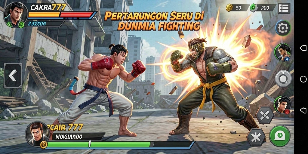 Screen Gameplay CAKRA777 dengan aksi pertarungan yang mendebarkan.