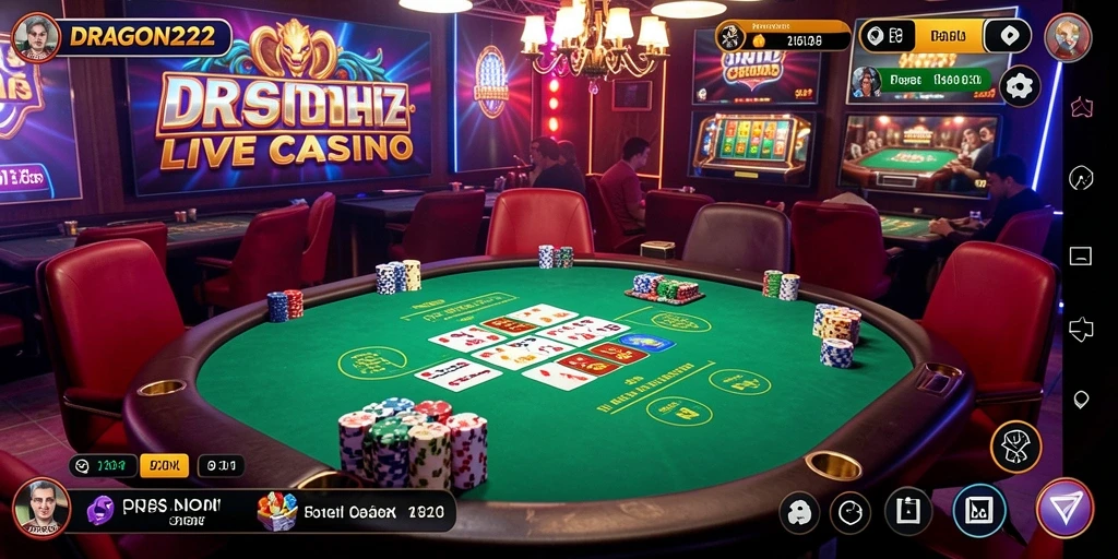 Screenshot gameplay Live Casino DRAGON222 dengan dealer dan pemain aktif.