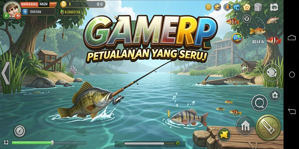 Screenshot gameplay GAMERP dengan tampilan memancing yang menarik.