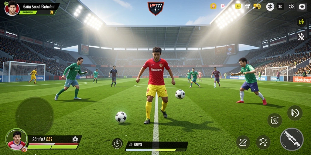 Tampilan gameplay HP777 yang penuh aksi sepak bola.
