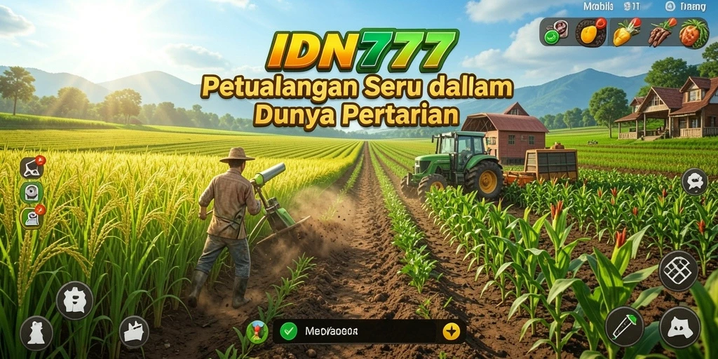 Tangkapan layar utama IDN777 menampilkan aktivitas seru dalam pertanian.