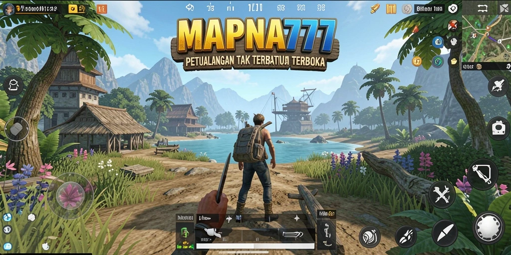 Screenshot utama MAPNA777 menunjukkan pemain menjelajahi dunia terbuka yang luas.