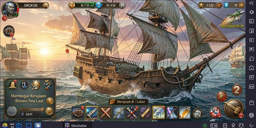 Screenshot menunjukkan gameplay dinamis ORCA128 yang menarik.