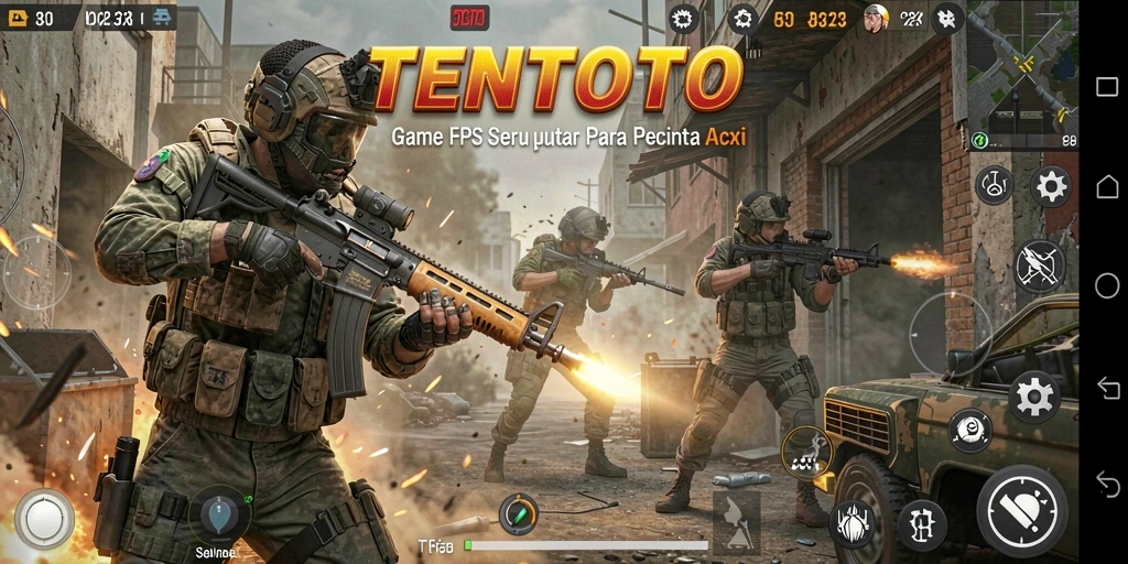 Screenshot TENTOTO menampilkan aksi tembak-menembak yang intens dan grafis menawan.
