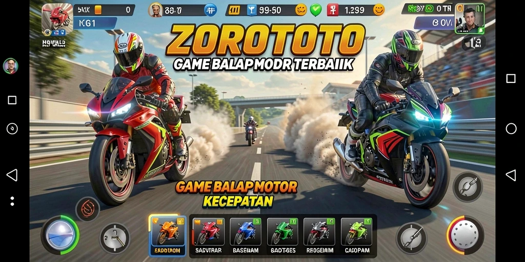 Tampilan aksi balap motor di ZOROTOTO yang mendebarkan.